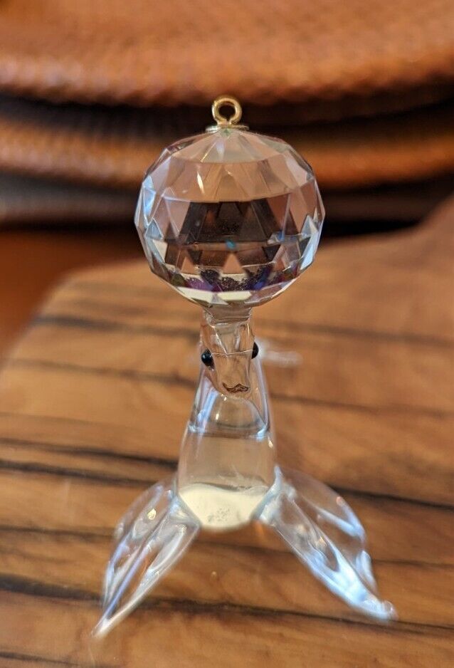 Glass Seal With Faceted Crystal Ball Ornament