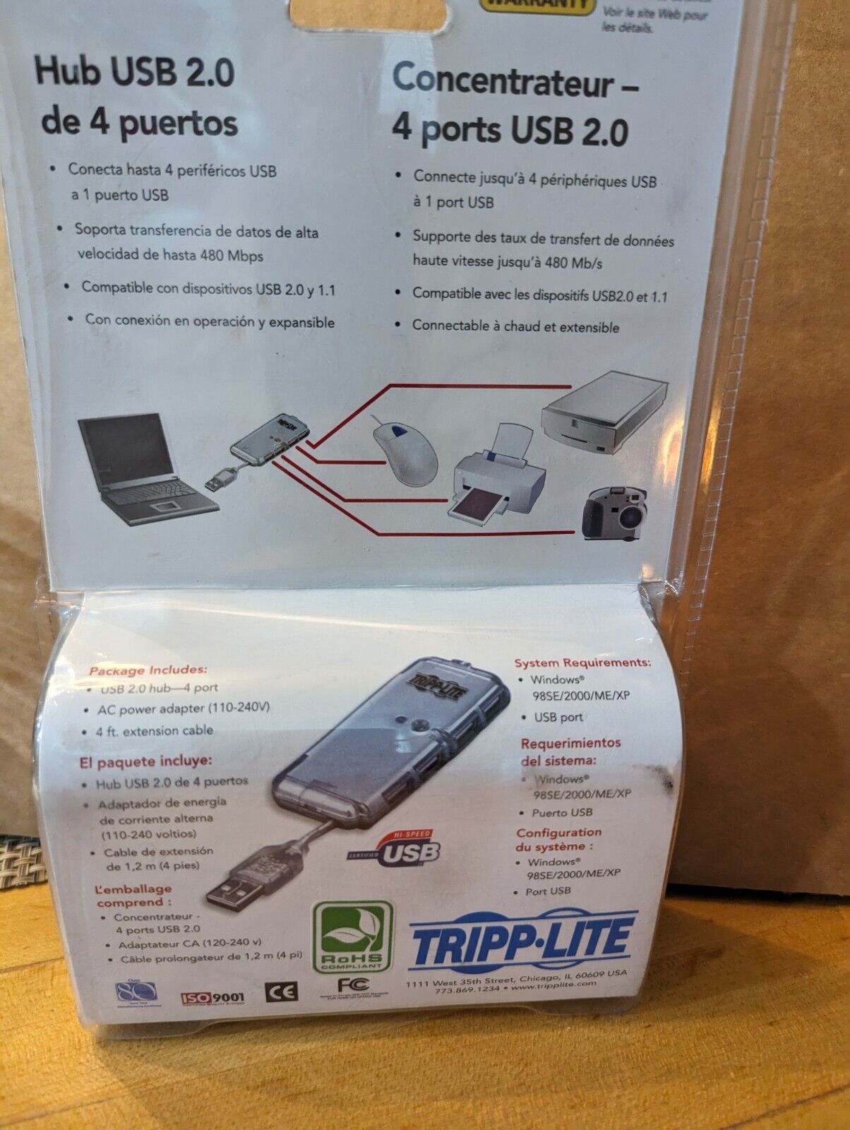 TRIPP-LITE USB 2.0 Hub 4 Ports Includes Power Adapter New Open Box U222-044-R