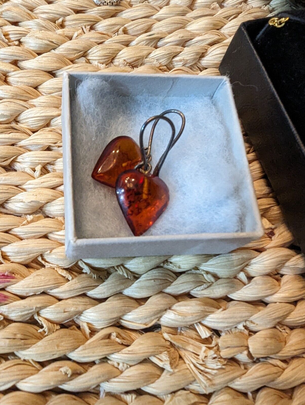 Vintage Sterling Amber Heart Earings