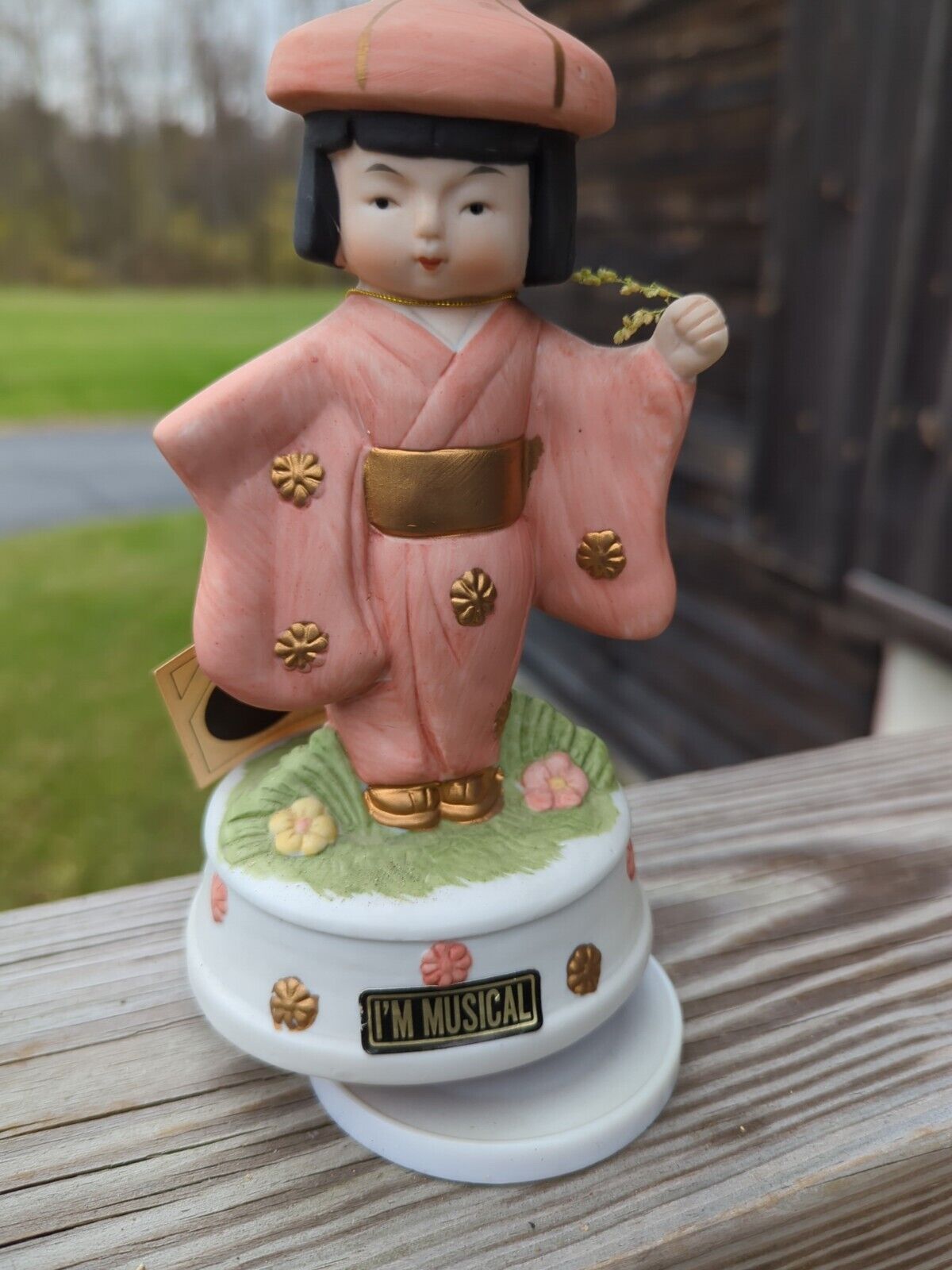 Vintage Flambro Porcelain Japanese Lady Revolving Music Box  6 Inches Tall