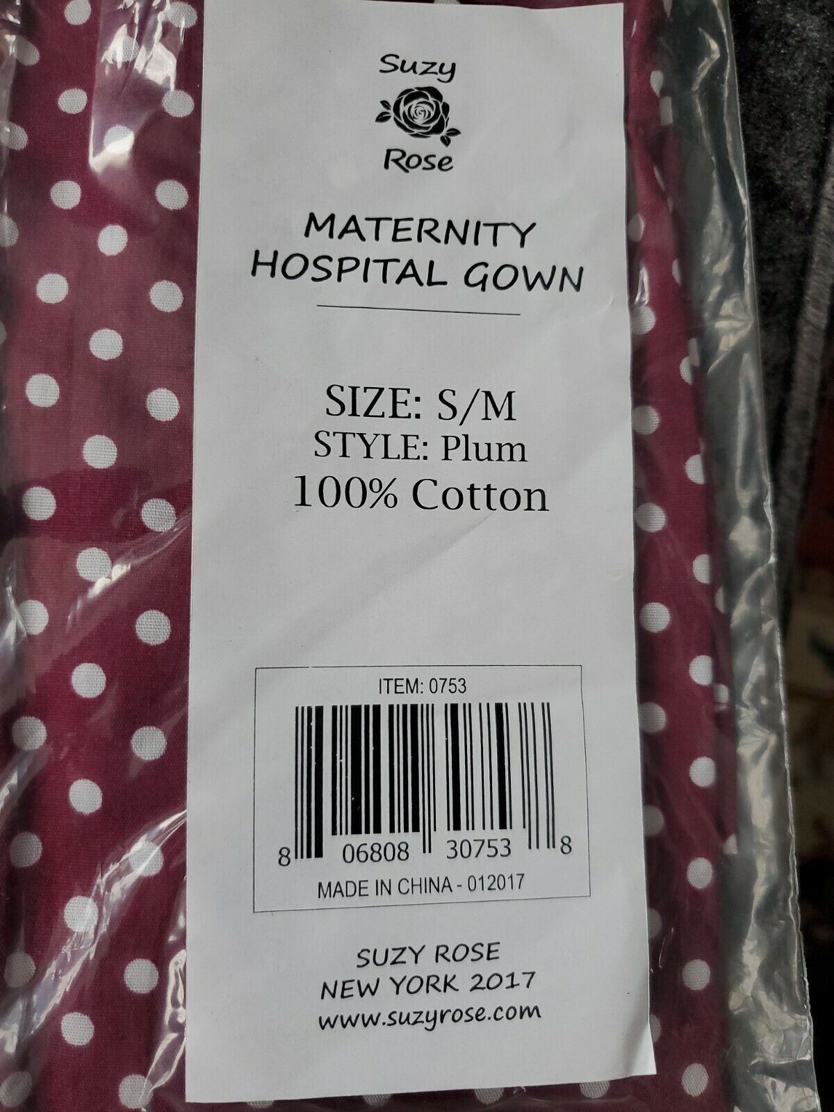 Maternity Hospital Gown 100% Cotton Plum Color S/M