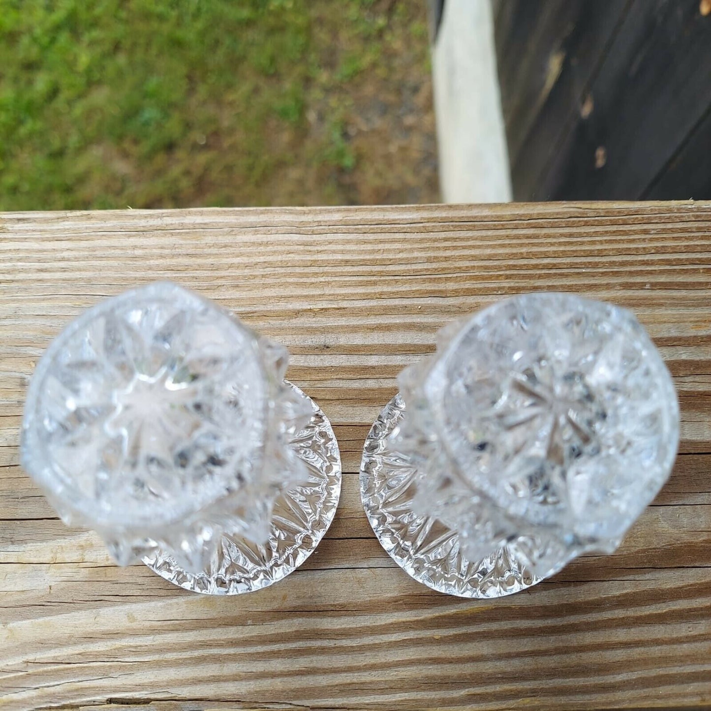 Vintage Pair Of Clear Cut Glass Toothpick Holders