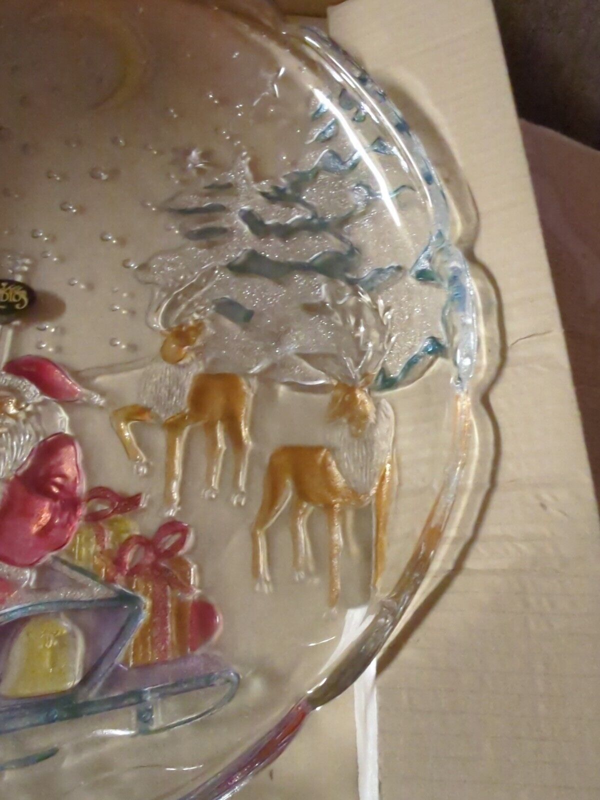 CRYSTAL CLEAR STUDIOS SLIEGH BELLS PLATTER/HAND PAINTED 14" 1991 JAPAN