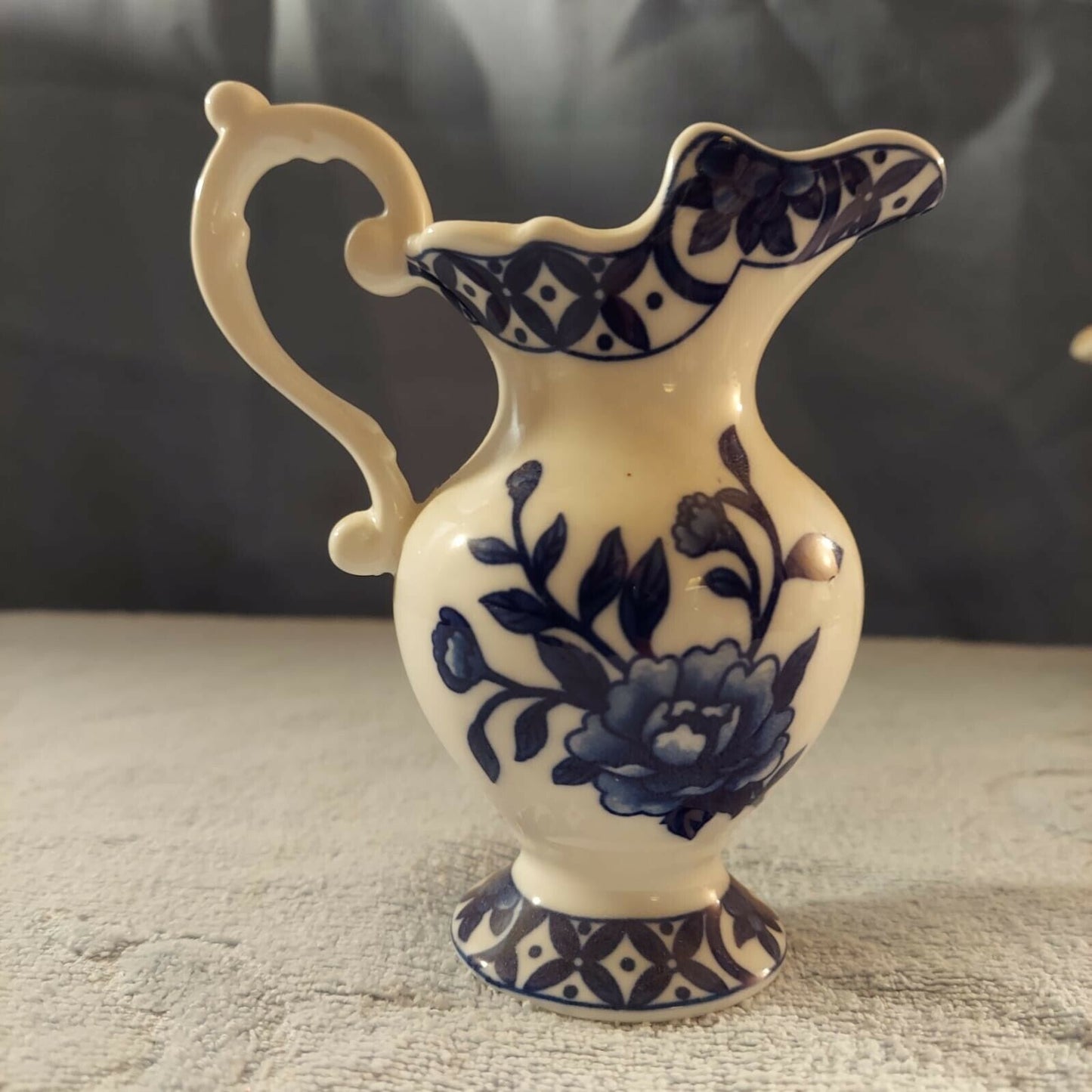 Set of Two London Pottery Blue White Victorian Floral Creamer Pitchers Tea