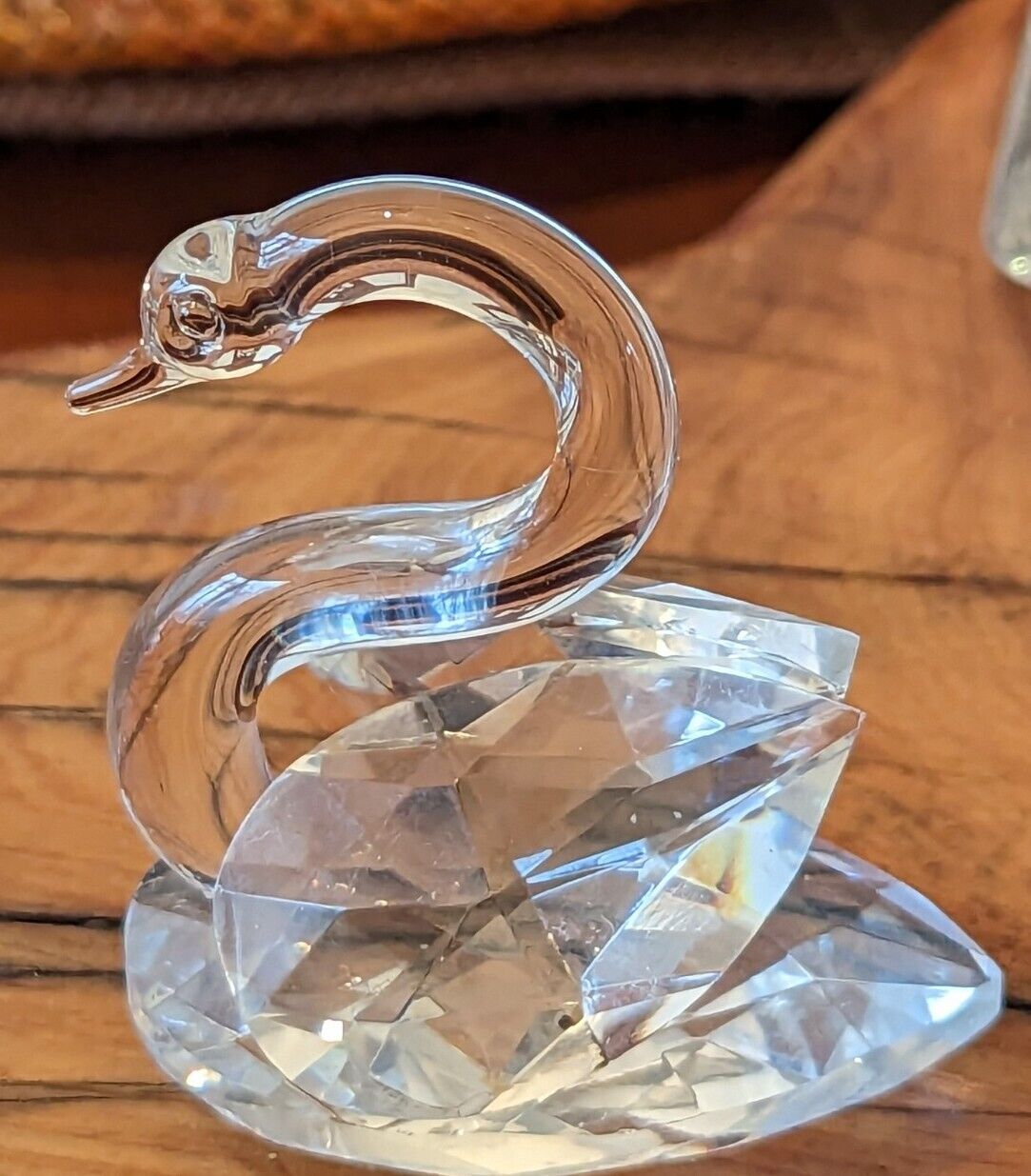 Vintage Miniature Cut Crystal Swan Figurine Beveled 2.25" Length