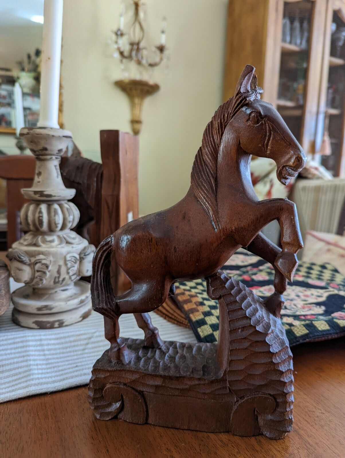 Vintage Solid Wood Carved Horse About 9" Tall By 5" Wide