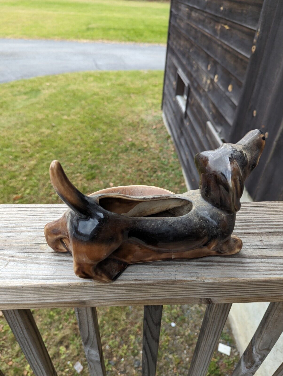 Vintage MCM 50s 10 Inch Dachshund Ceramic Planter Trinket Dish Weiner Dog