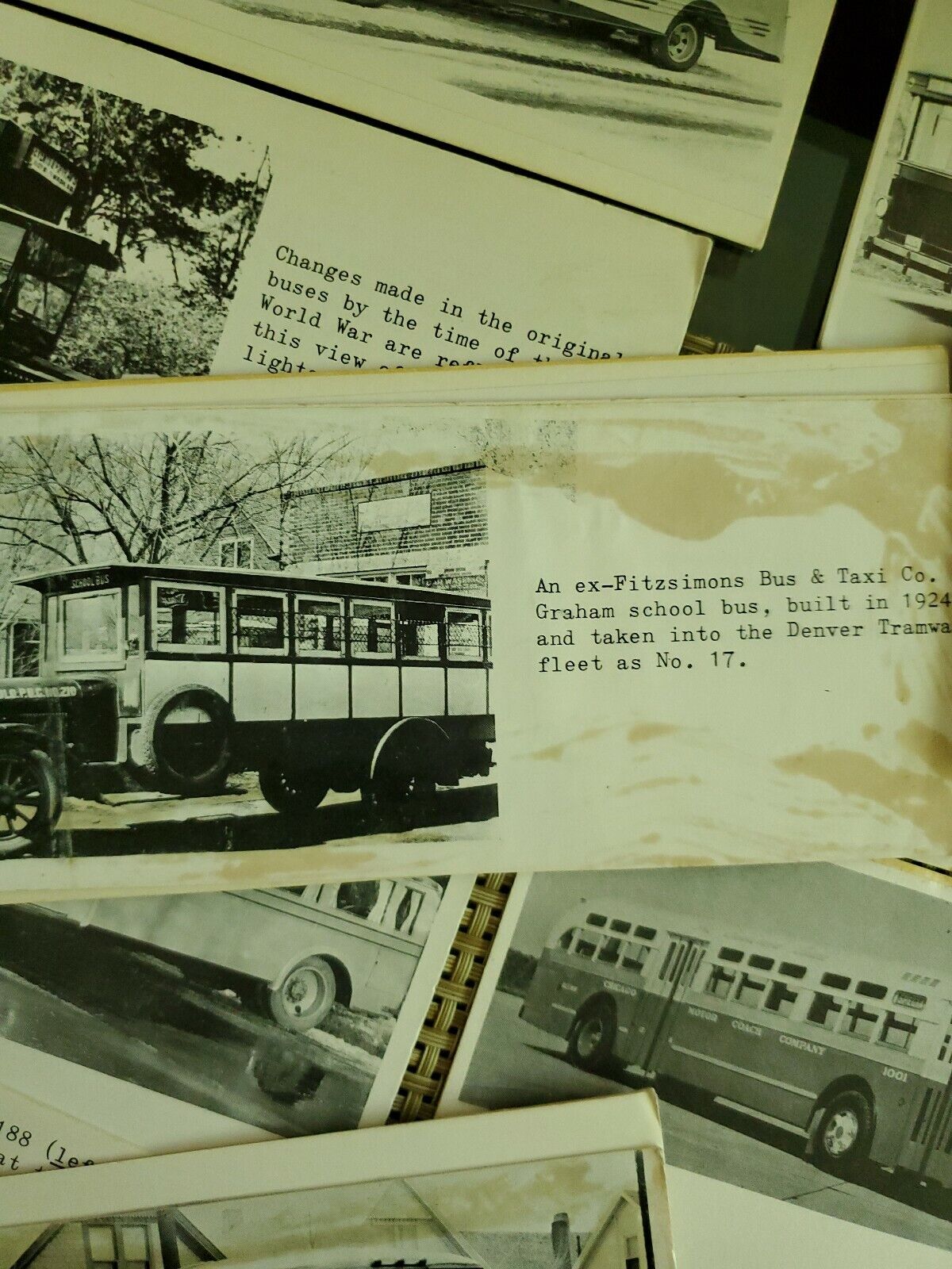 Early 1900s Buses Collection Picture Cards with typed written description.