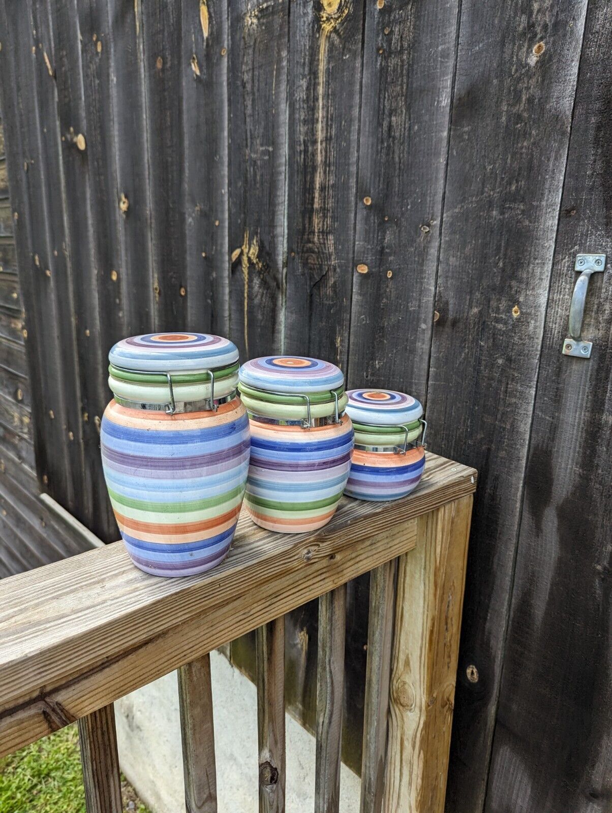 Kitchen Multicolor Canisters Set Of Three Different Sizes