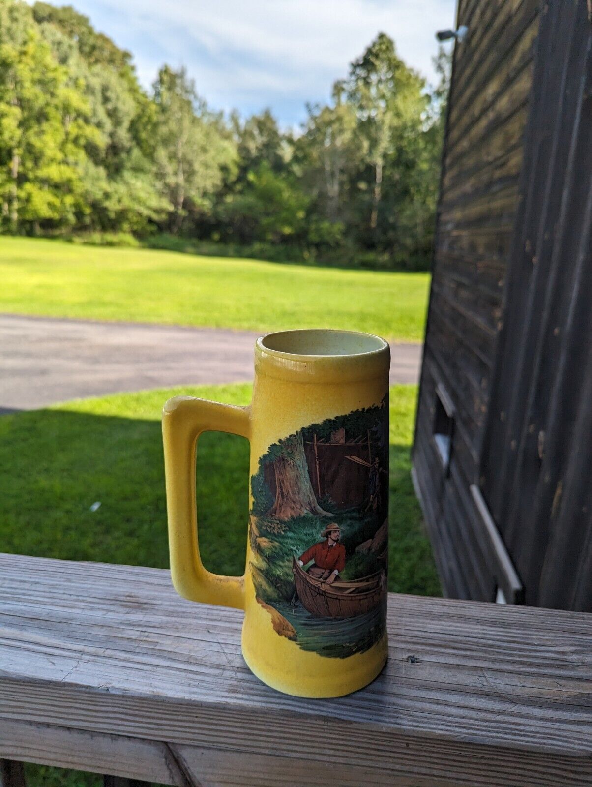 Starting Out Currier & Ives Ceramics Yellow Tall Beer Mug