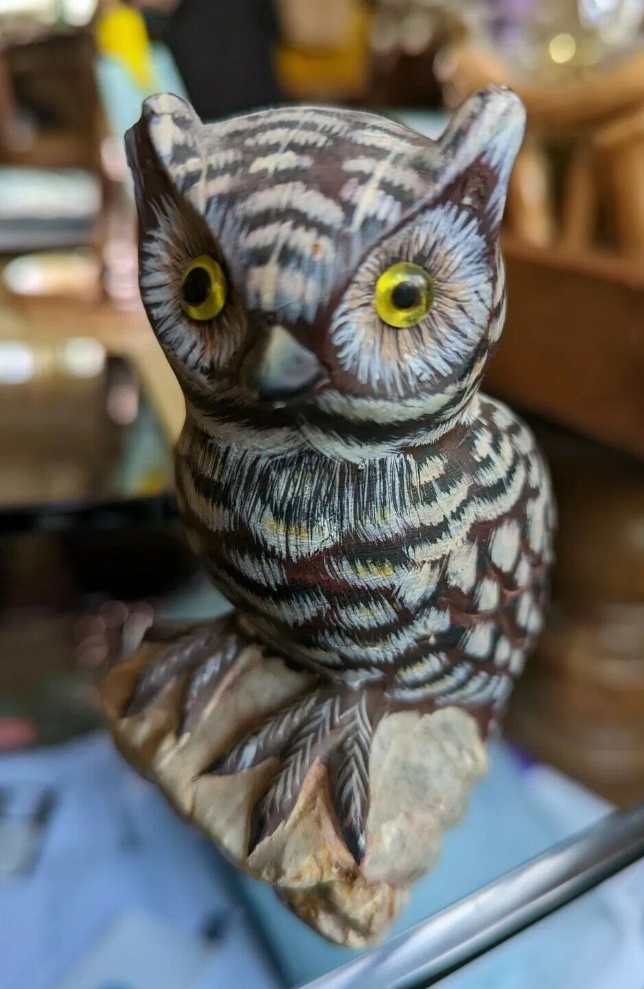 Vintage Asian Beautiful Stone Owl On Perch