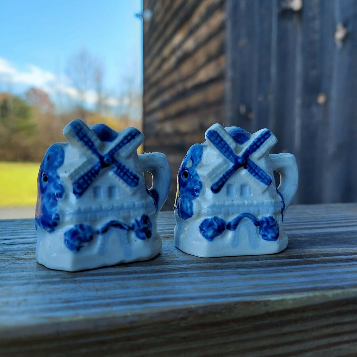 Vintage Blue and White Windmill Salt and Pepper Shakers Occupied Japan