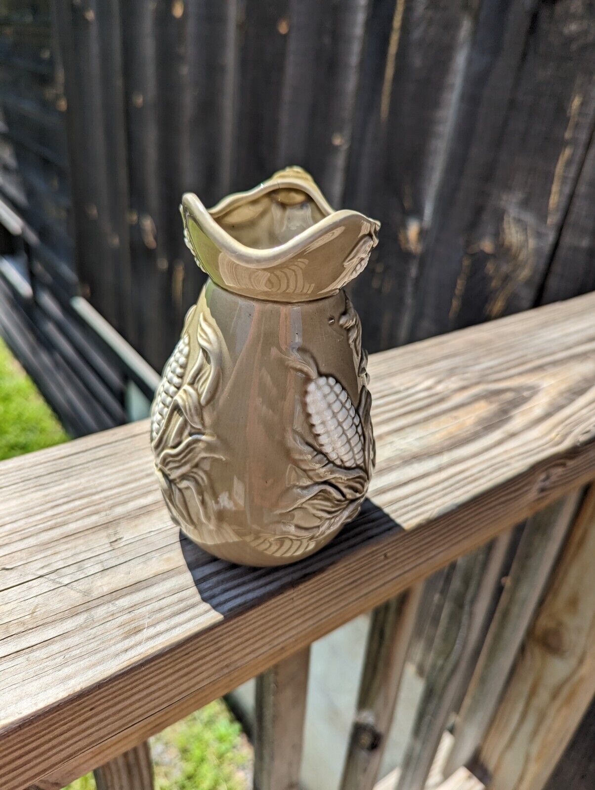 OLD STAFFORD Crownford Giftware Ceramic Pitcher Embossed Cornstalks Farmhouse