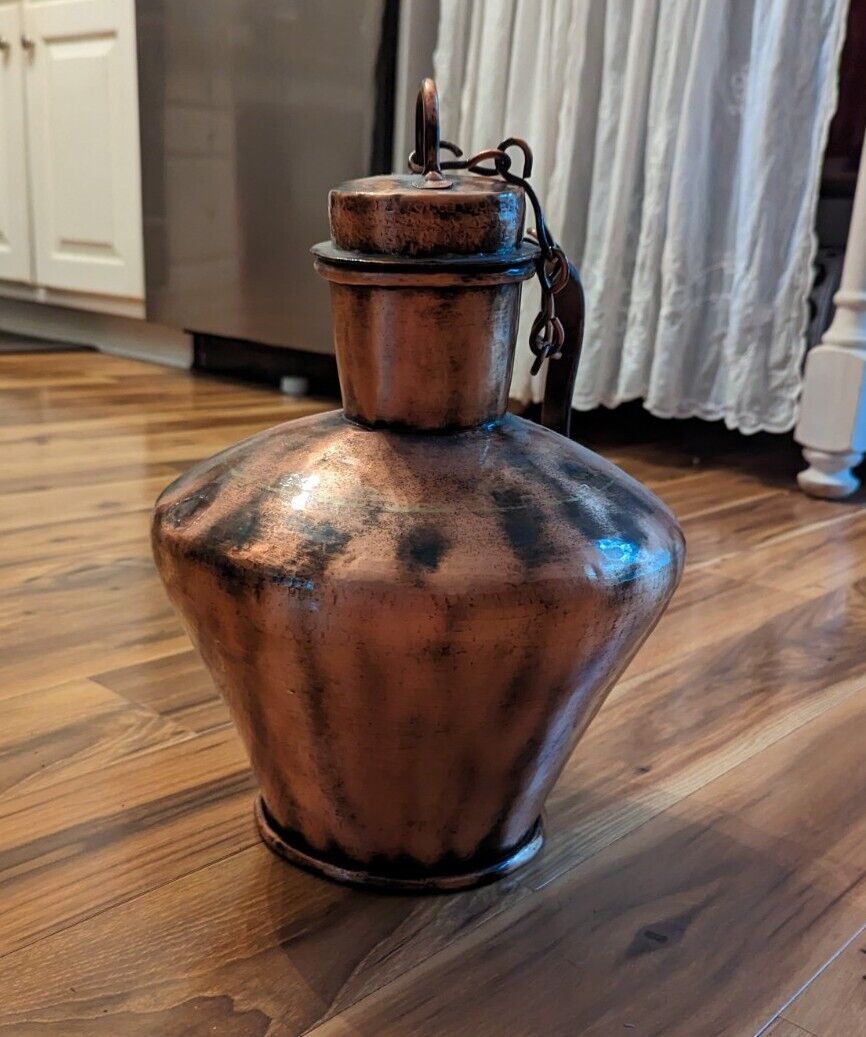 Vintage Large 10" Diameter 13" Tall Copper Brass Jug