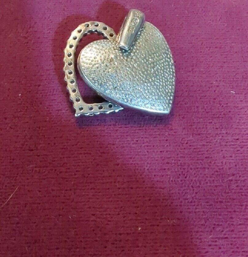 Pink Heart Double Pendant Cubic Zirconia Sterling Silver .925