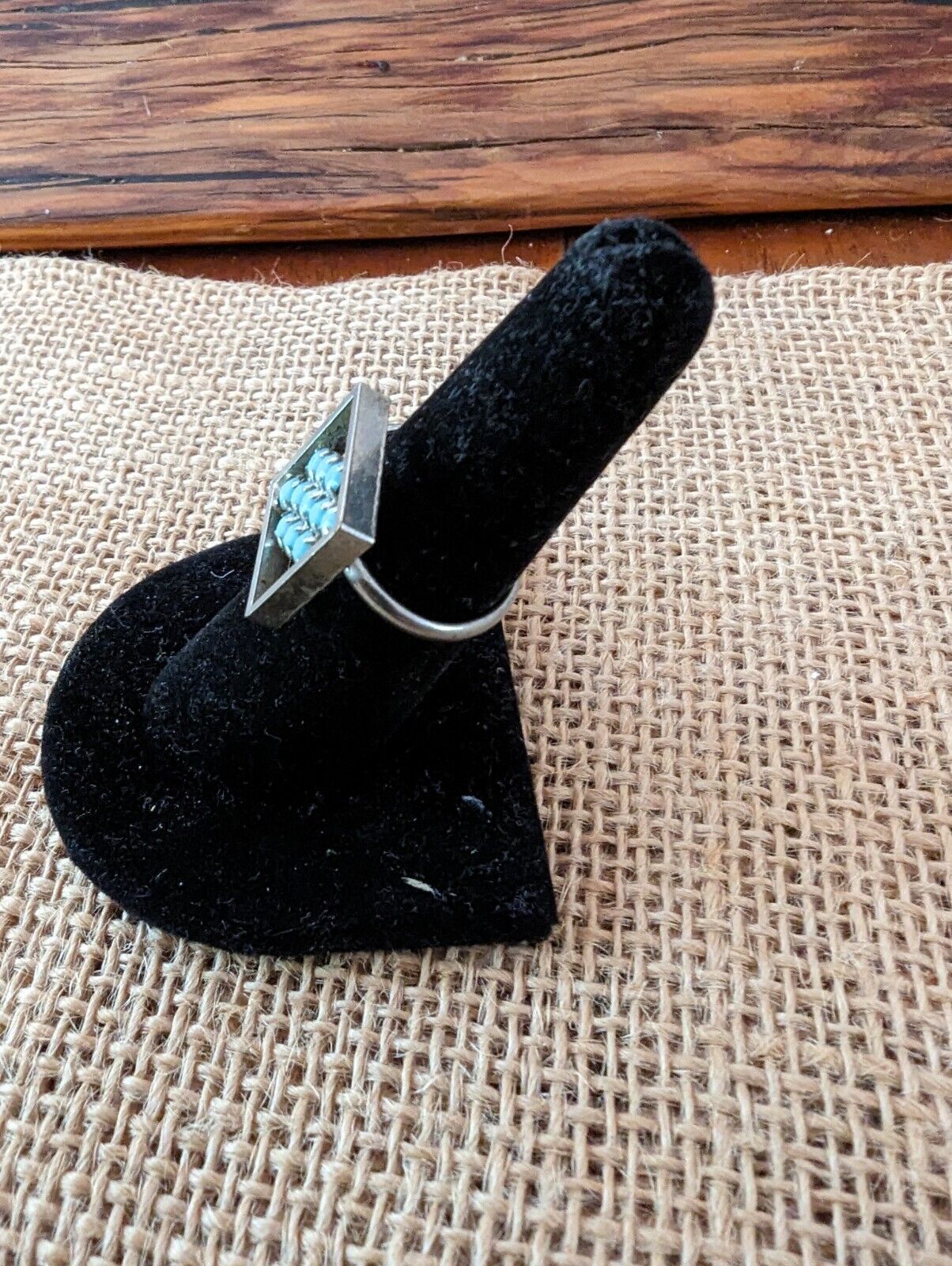 Unique Square Silver Tone And Turquoise Ring Size 8