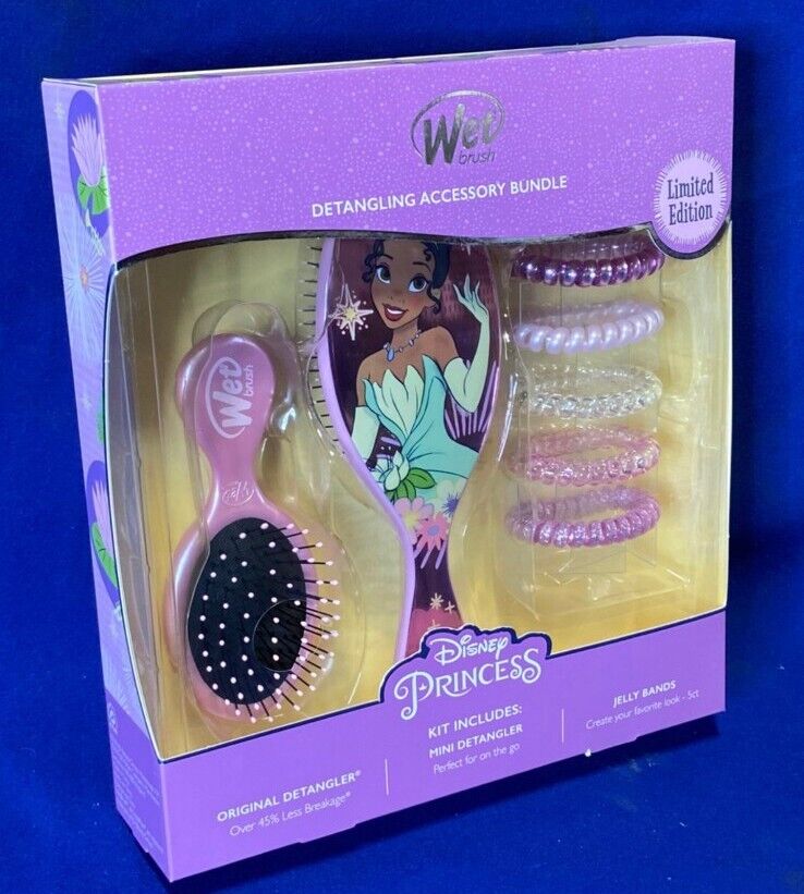 NEW DISNEY PRINCESS LIMITED EDITION WET BRUSH TIANA DETANGLING ACCESSORY BUNDLE,