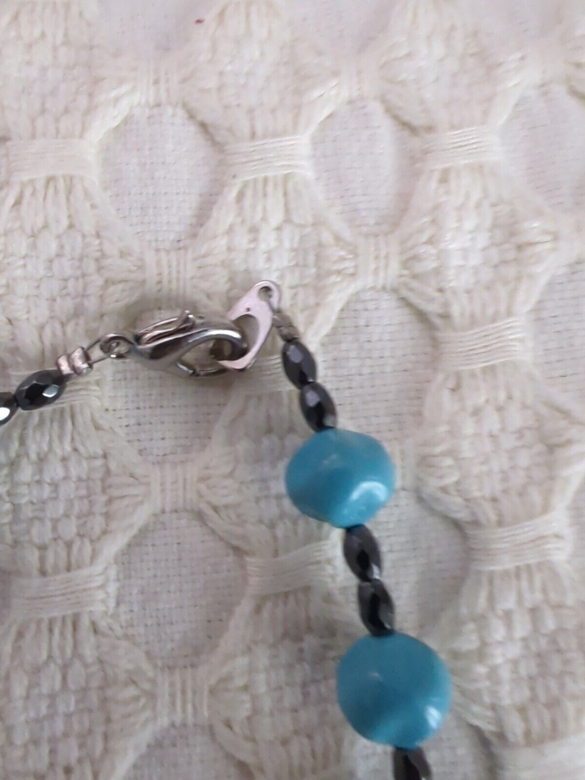 Large Faux Turquoise And Silver Tone Pendant Necklace