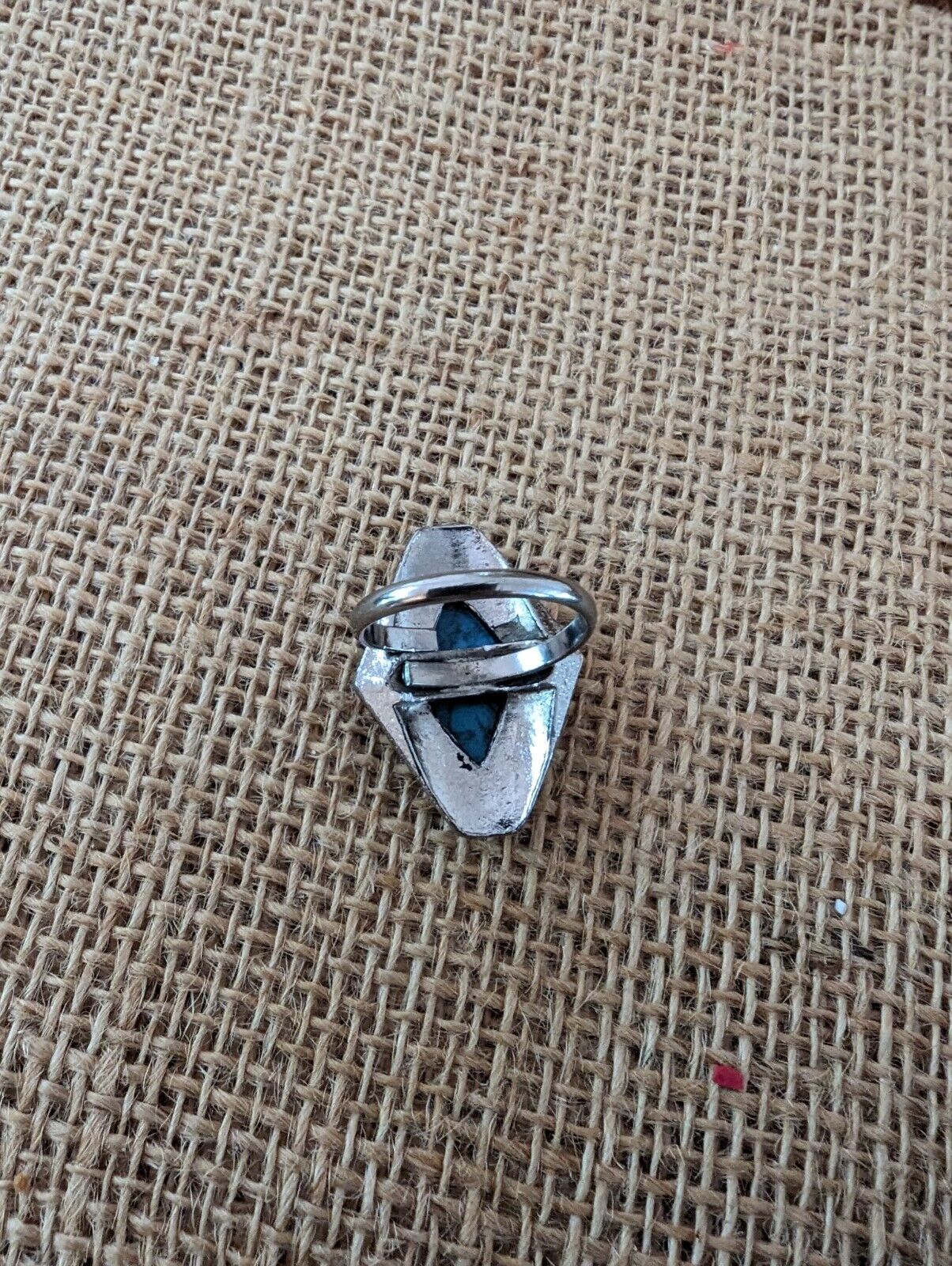 Large Turquoise Over Silver Tone Cocktail Ring Size Seven