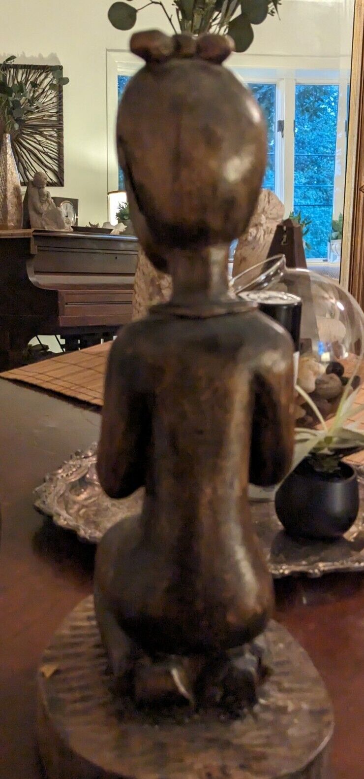 Vintage Solid Wood Beautiful Young Meditating Woman Statue 17"X8" With Wood Base