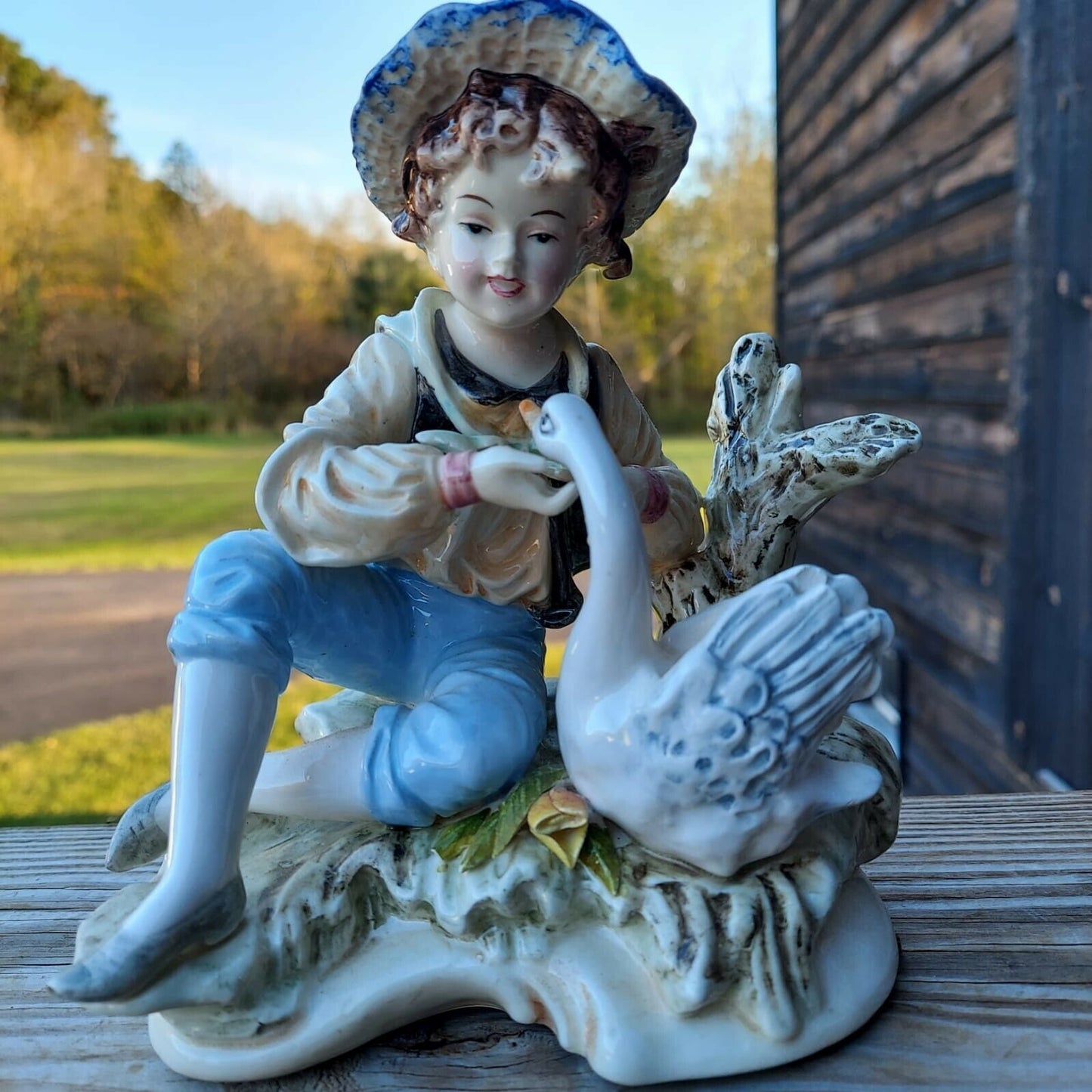 Original Anart Creations Boy With Goose Figurine Japan