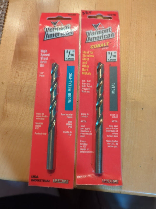 One Vermont American 5/16" 7.94 Metal And One Wood-metal Pvc Drill Bits