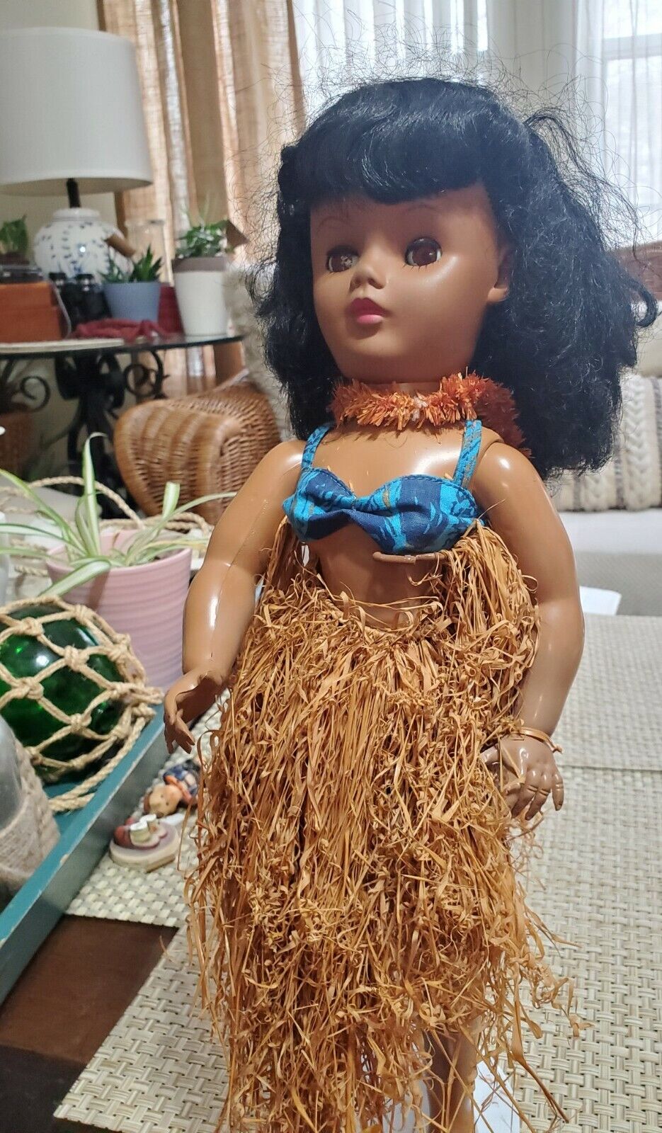 Polynesian Girl Porcelain Doll With Stand