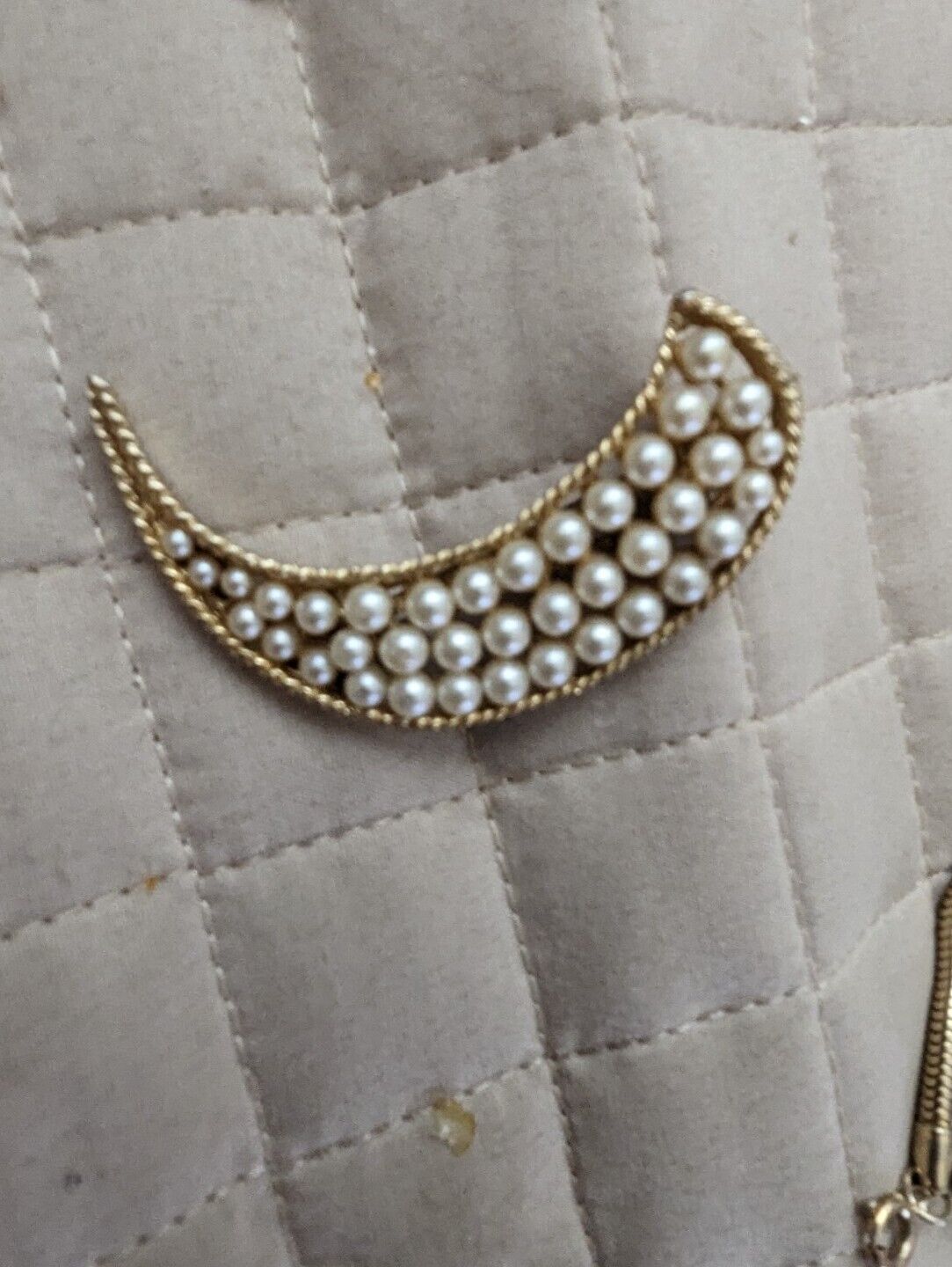 True Vintage Crescent Moon Pearls Filled Clip Brooch