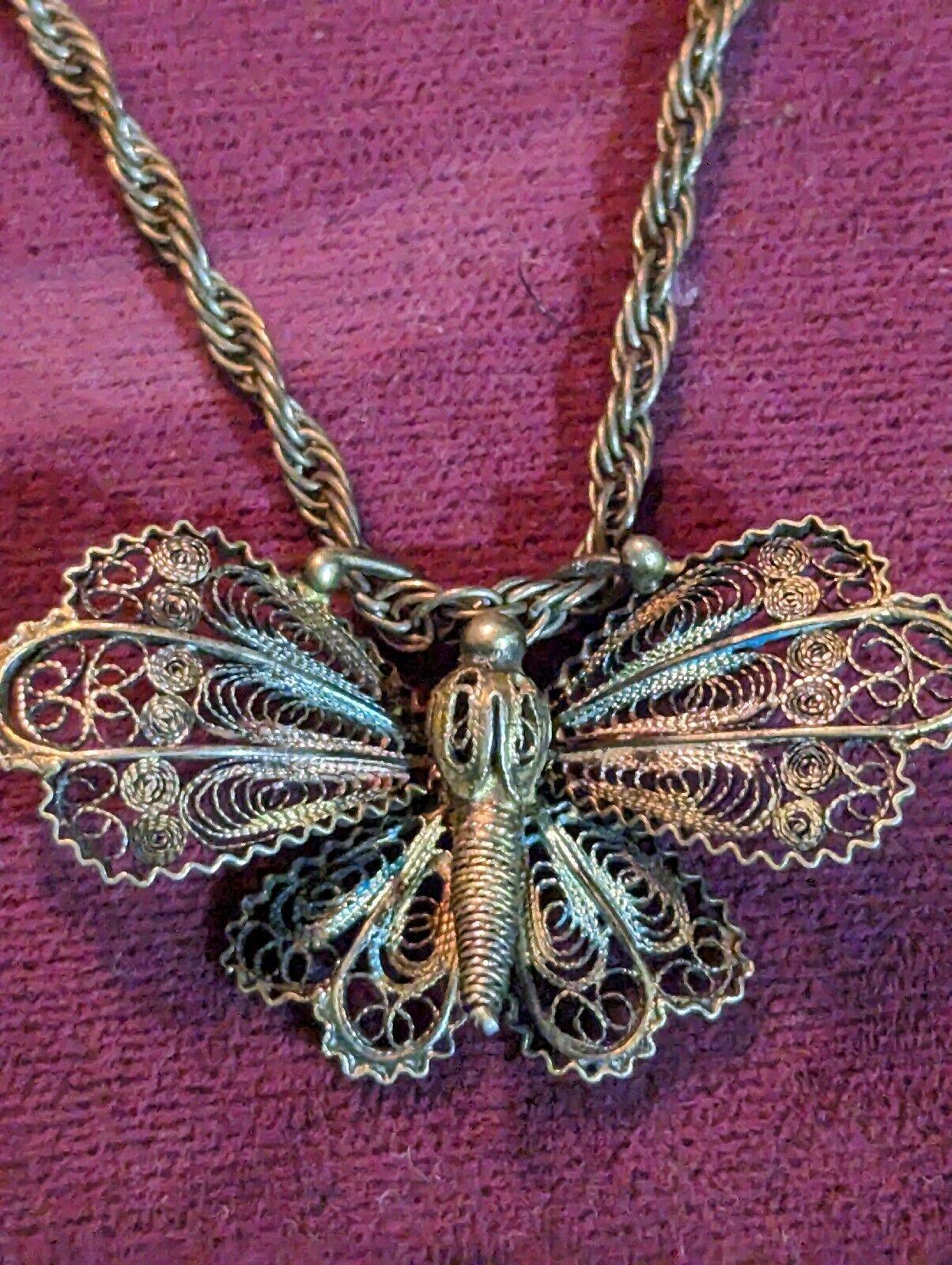 Intricate All Metalic Butterfly Rope 18" Pendant Necklace