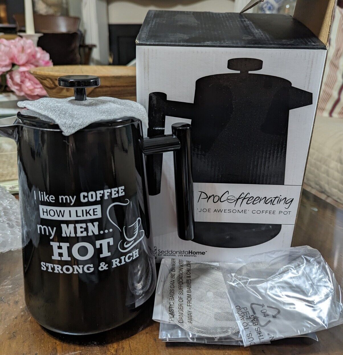 Procoffenating Joe Awesome Coffee Pot Large SS Interior French Press 34 Oz NIB