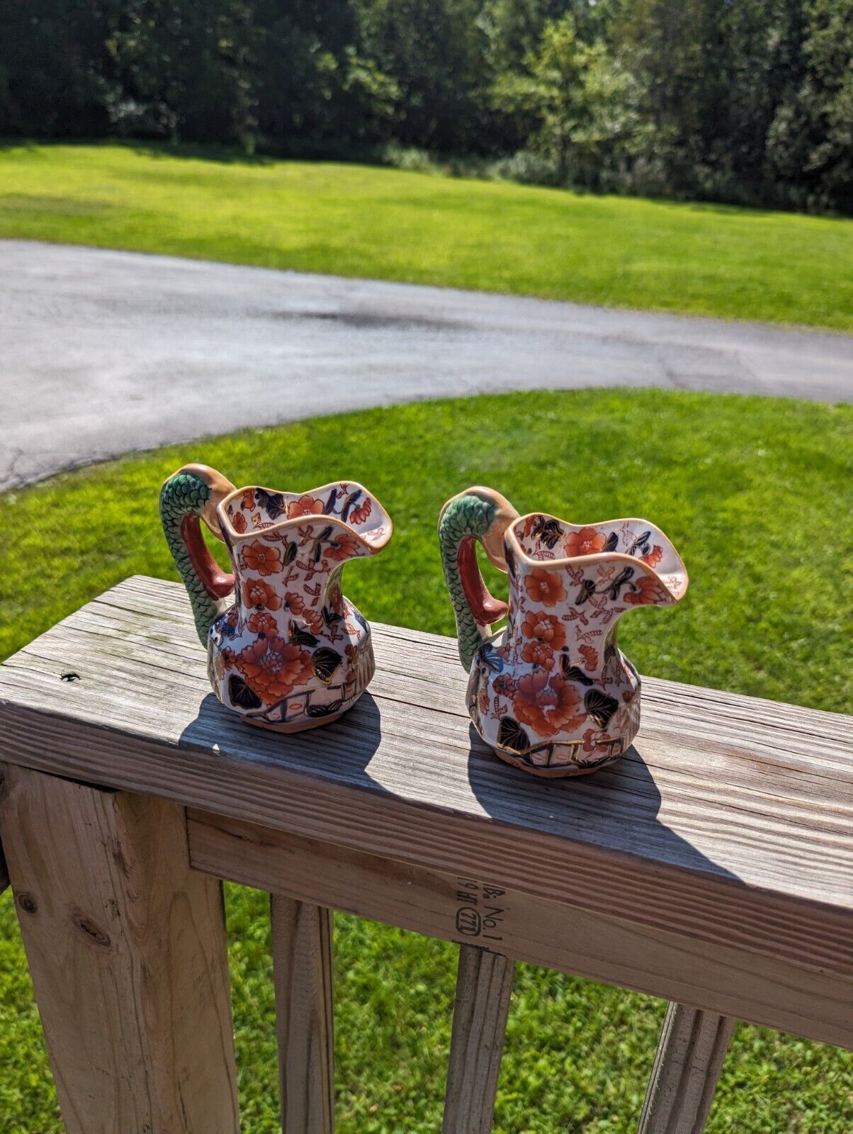 Two(!) Mason’s Ironstone Imari Pitchers With Hydra Handles Multicolor Lively 6"