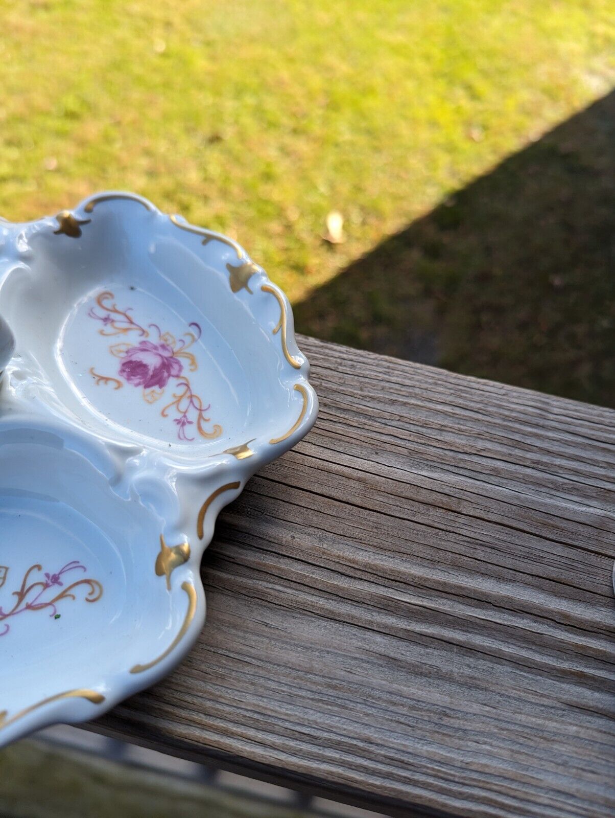 VINTAGE GDR REICHENBACH GERMANY 3- DIVIDED HANDLED DISH FLORAL