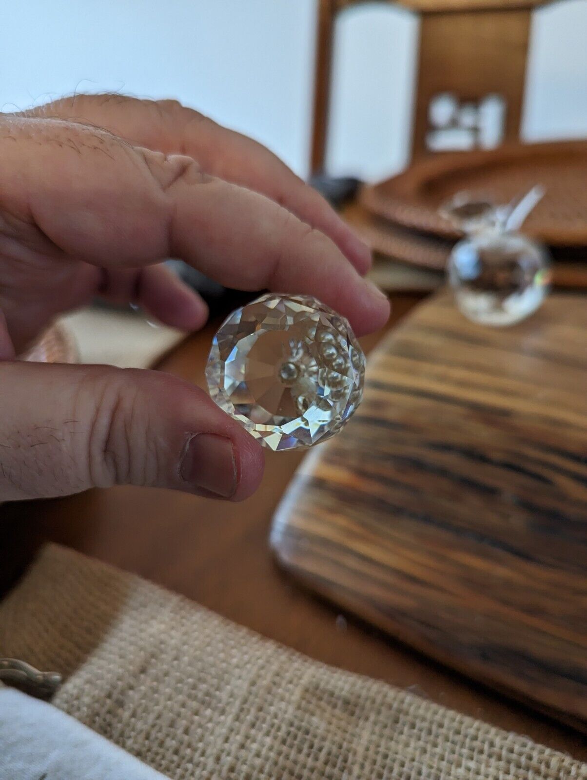 Two Faceted Crystal Glass Apple Figurines