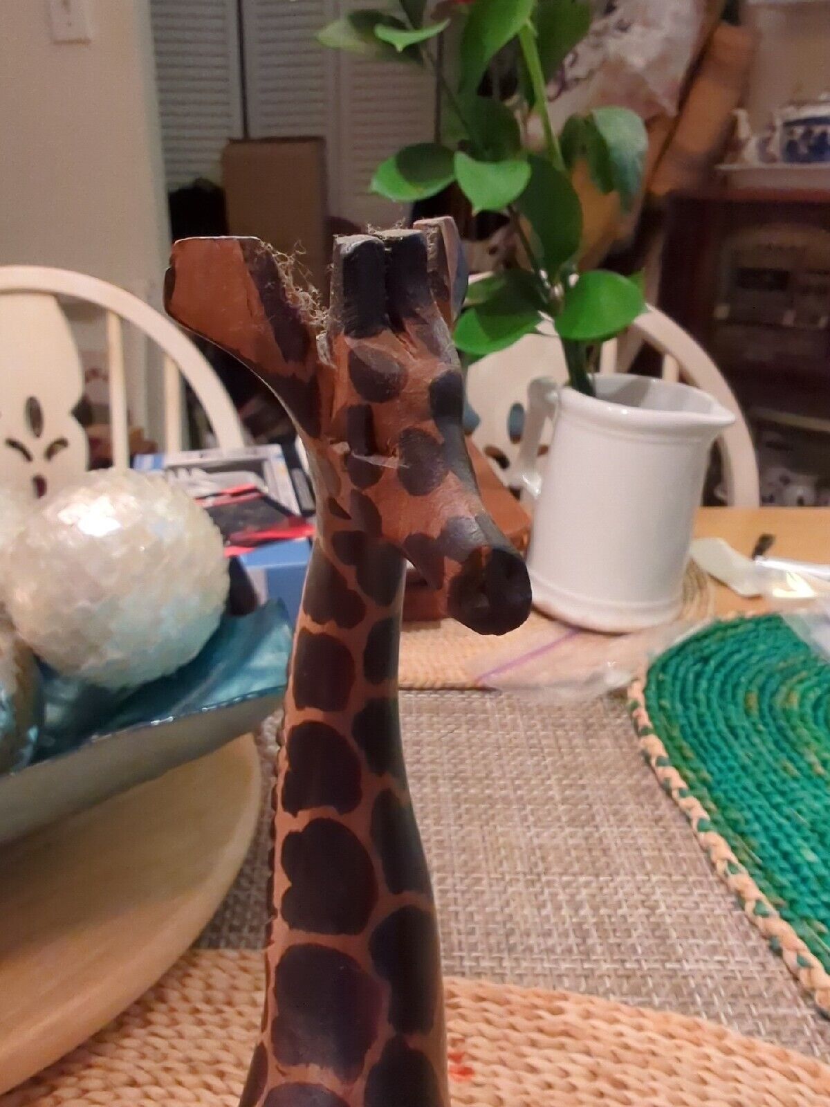 A Pair Of African Safari Wooden Giraffes 12" Tall  3 Wide Each