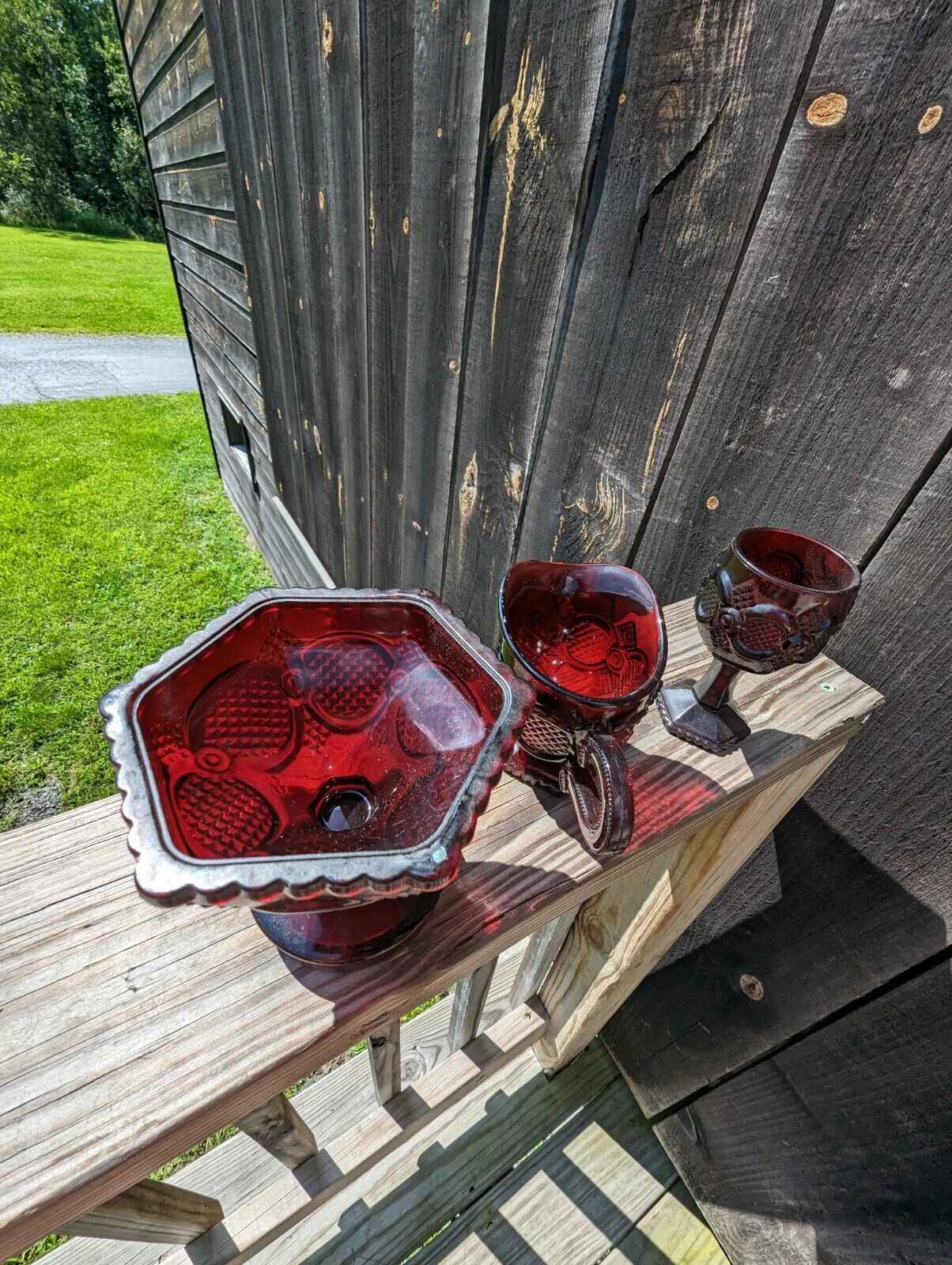 Three Avon Ruby Red Glass Ware Lot