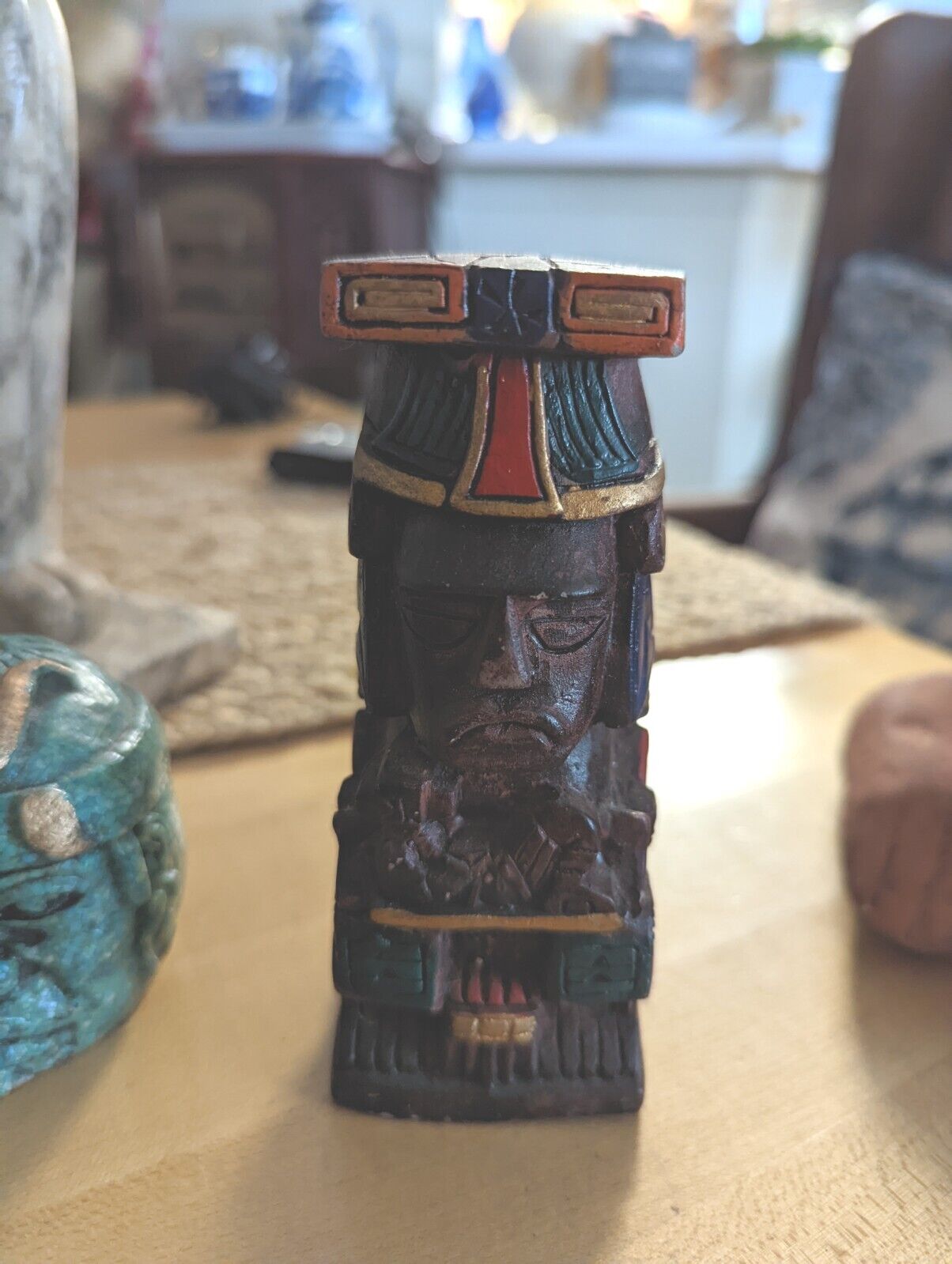 Wood Carved Mayan Art about 4"