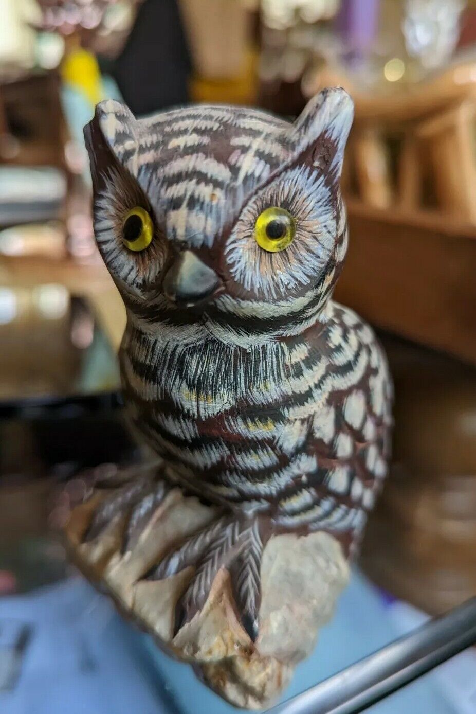 Vintage Asian Beautiful Stone Owl On Perch