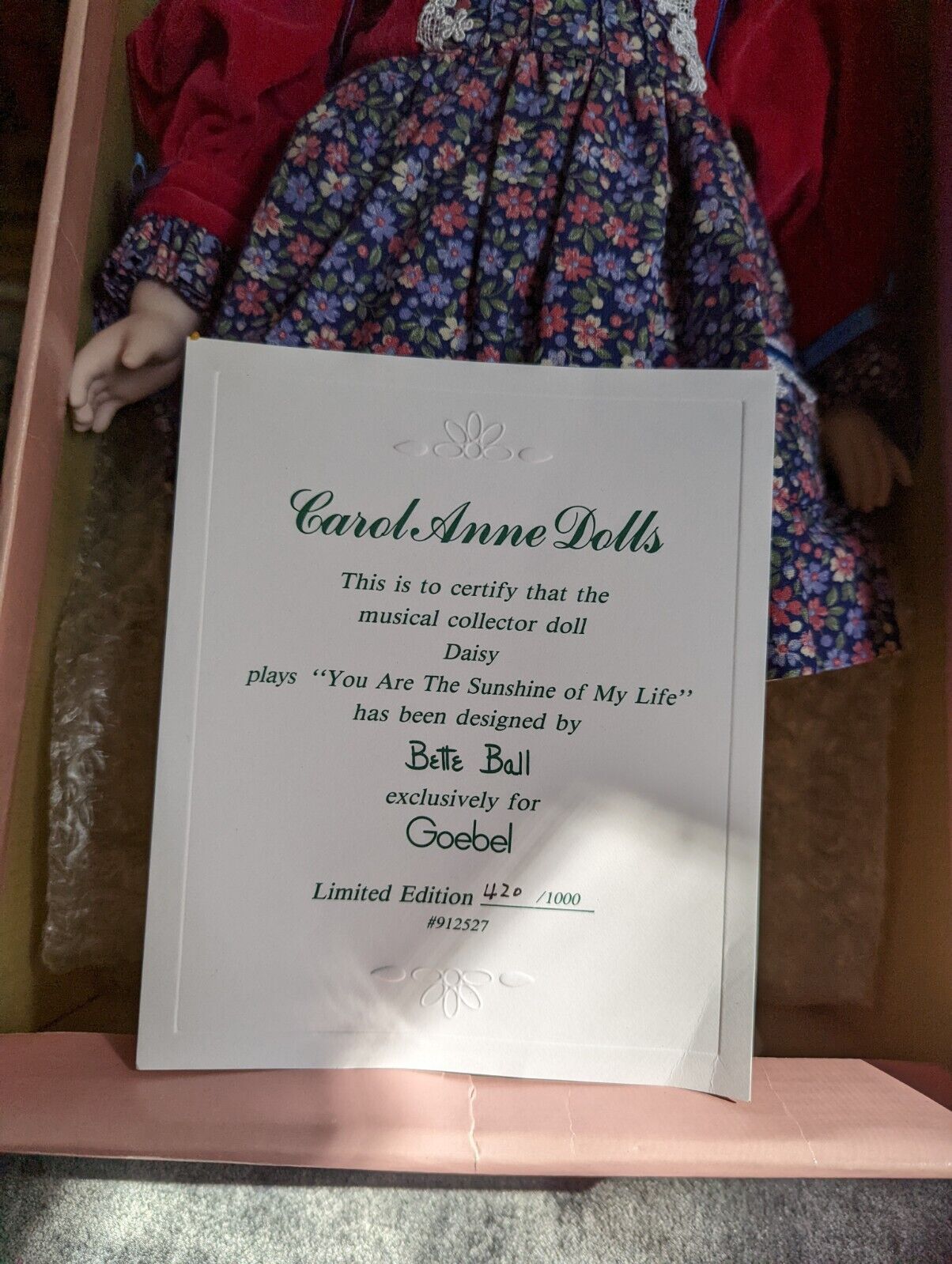 Goebel Carol Anne Dolls 420/1000 Daisy By Bette Ball Porcelain Doll Limited Ed