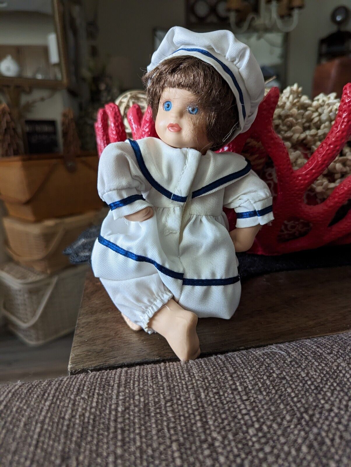 Vintage Porcelain Doll  Baby girl in Sailor Suit