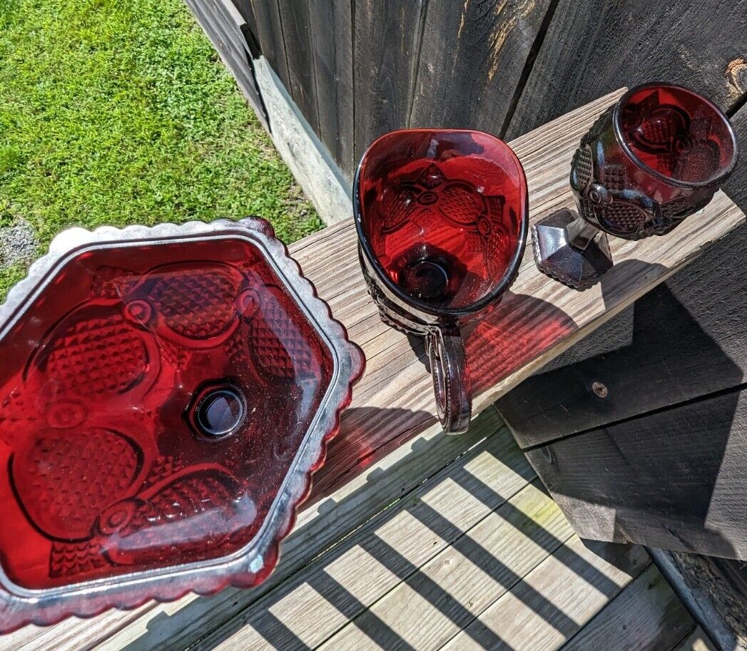 Three Avon Ruby Red Glass Ware Lot