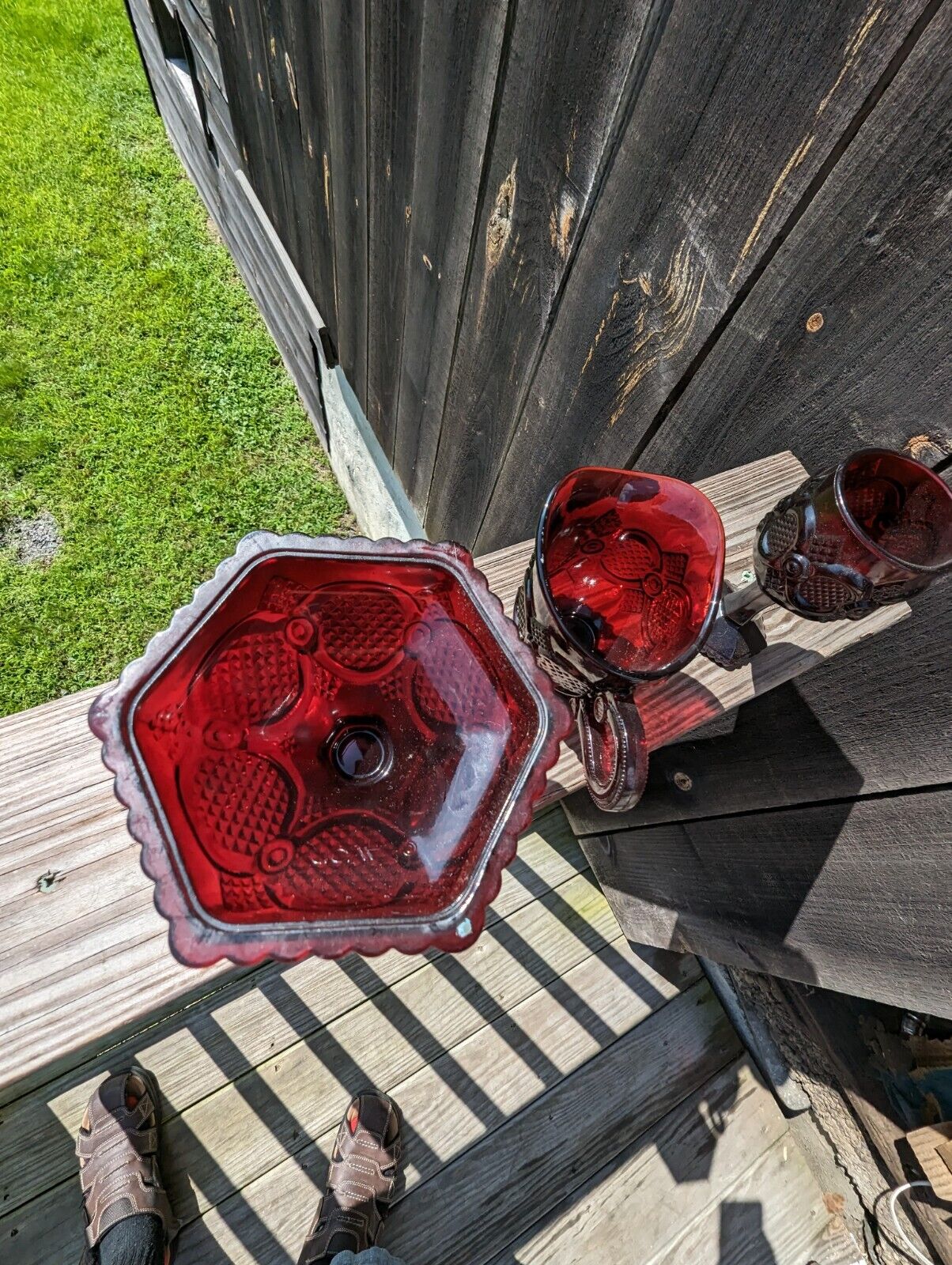 Three Avon Ruby Red Glass Ware Lot