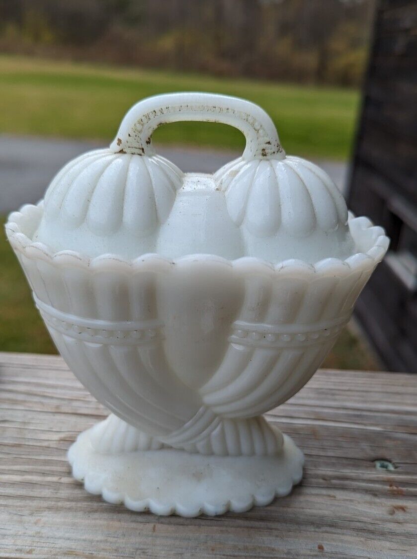 EAPG Milk Glass cornucopia covered sugar bowl Westmoreland