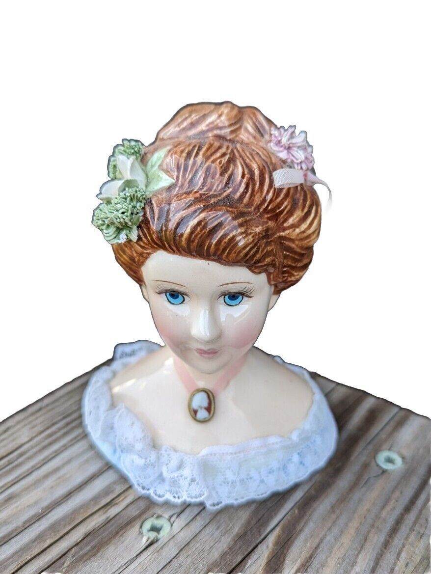 Vntg Schmid Porcelain Lady Wearing Cameo Necklace Head Bust Figurine Sari Lanka