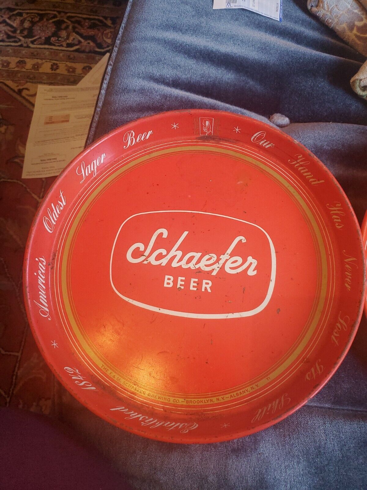 Vintage 1960's Era 12" Red Schaefer Beer Metal Beer Tray