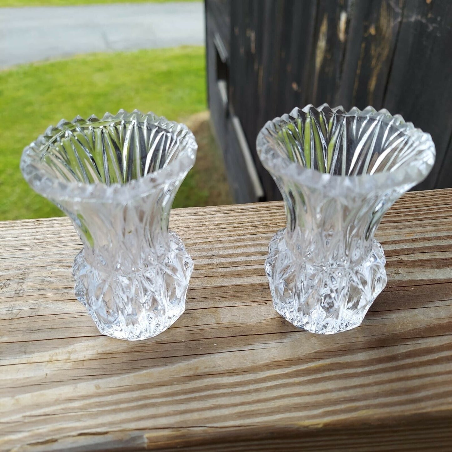 Vintage Pair Of Clear Cut Glass Toothpick Holders