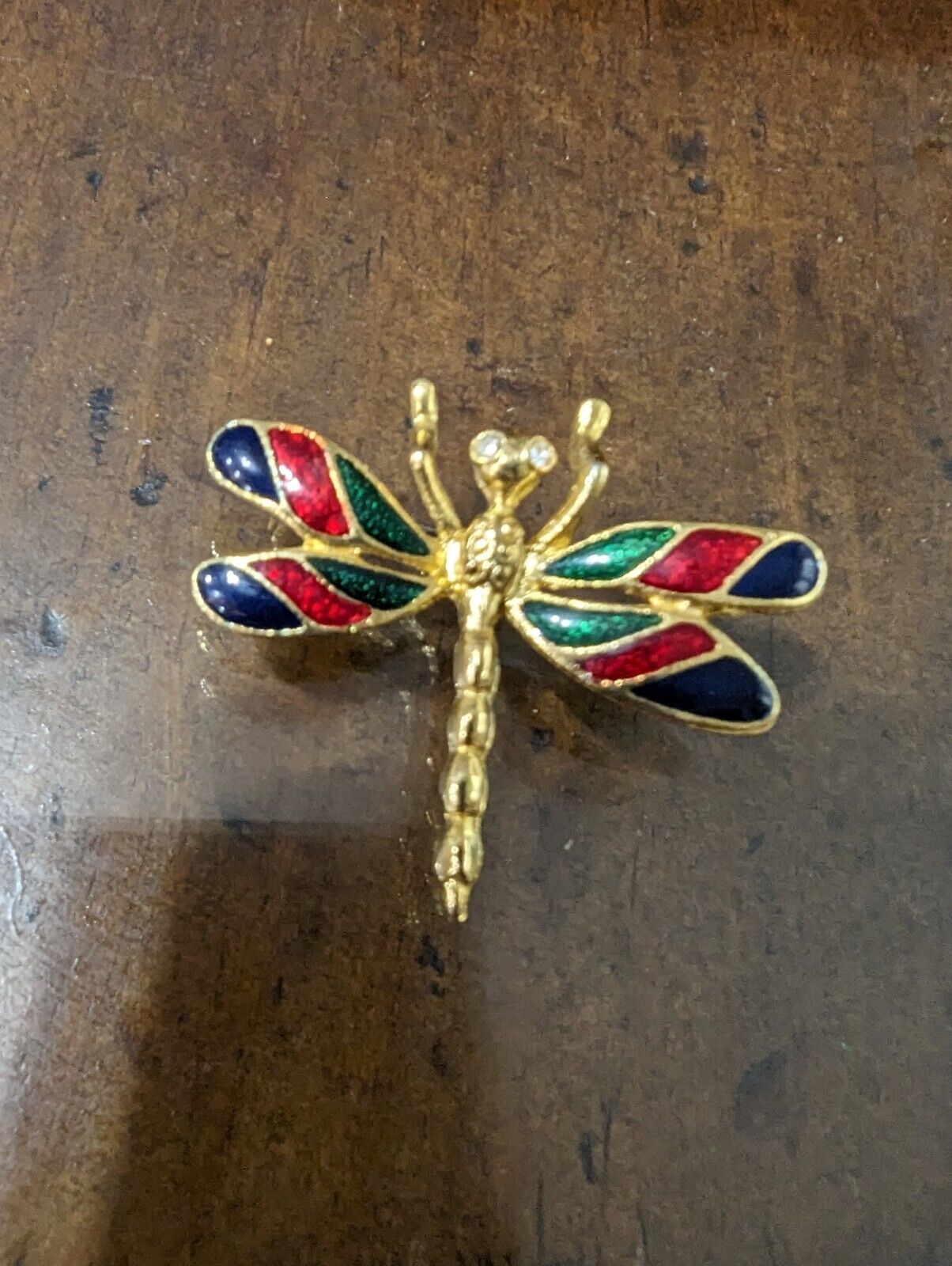 Gold Tone Enamel Dragonfly Brooch Pin Fashion Estate Jewelry - 1.5" x 1.75"