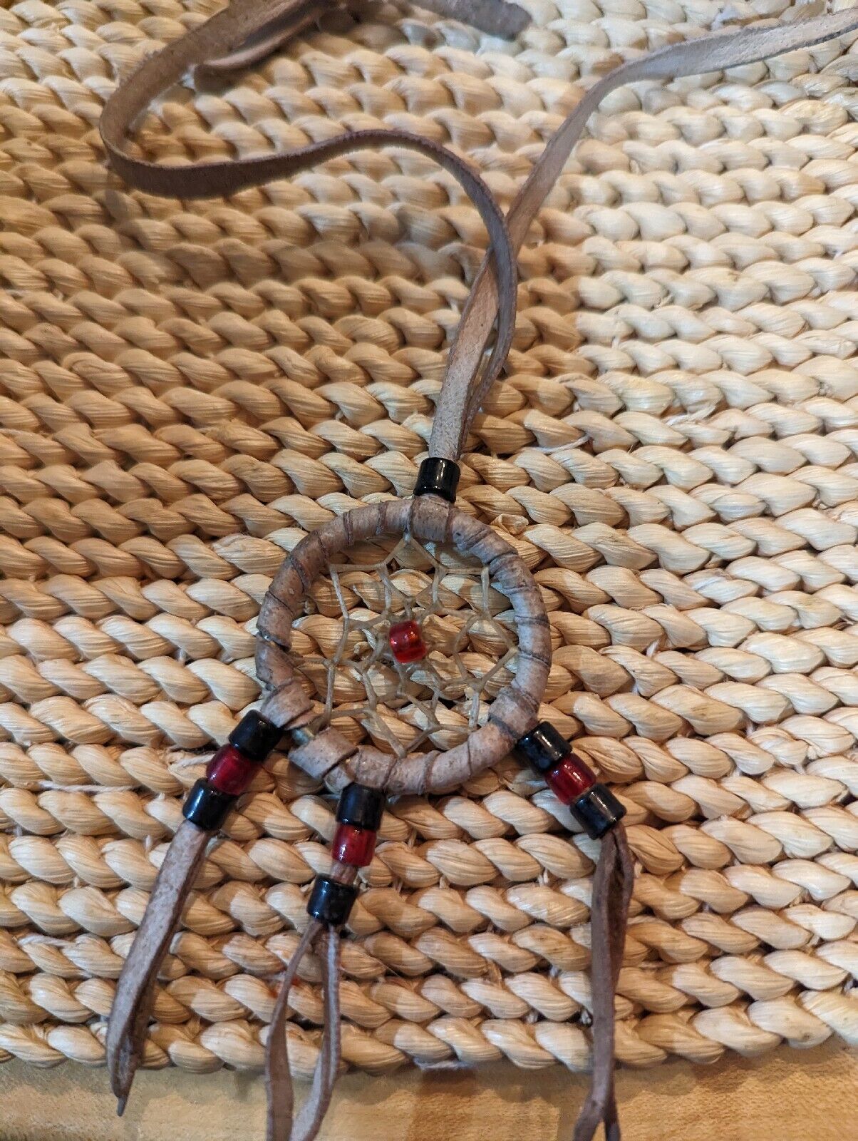 Leather Straps And Beads Genuine Medicine Wheel Dream Catcher Necklace