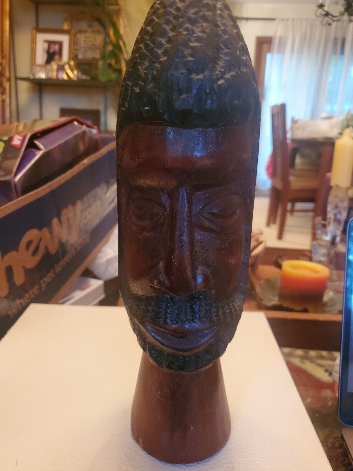 Vintage African Man Head Wood Carving 11" tall