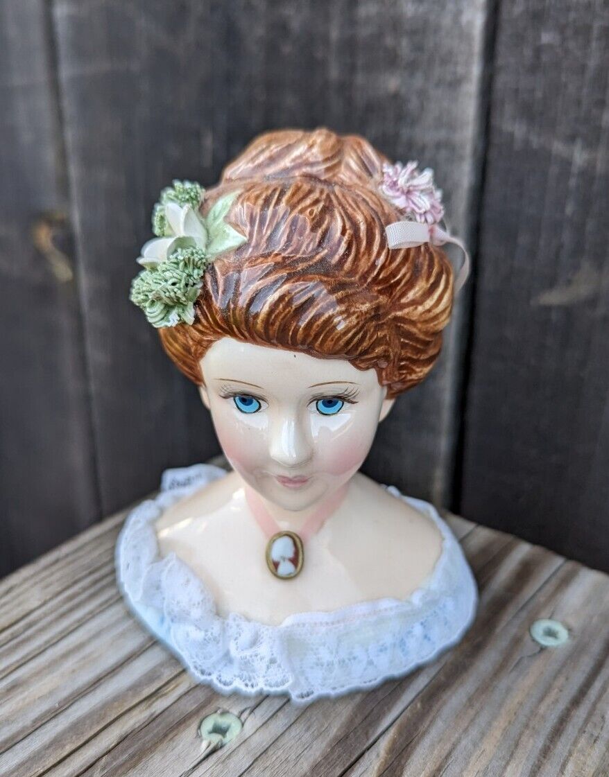 Vntg Schmid Porcelain Lady Wearing Cameo Necklace Head Bust Figurine Sari Lanka