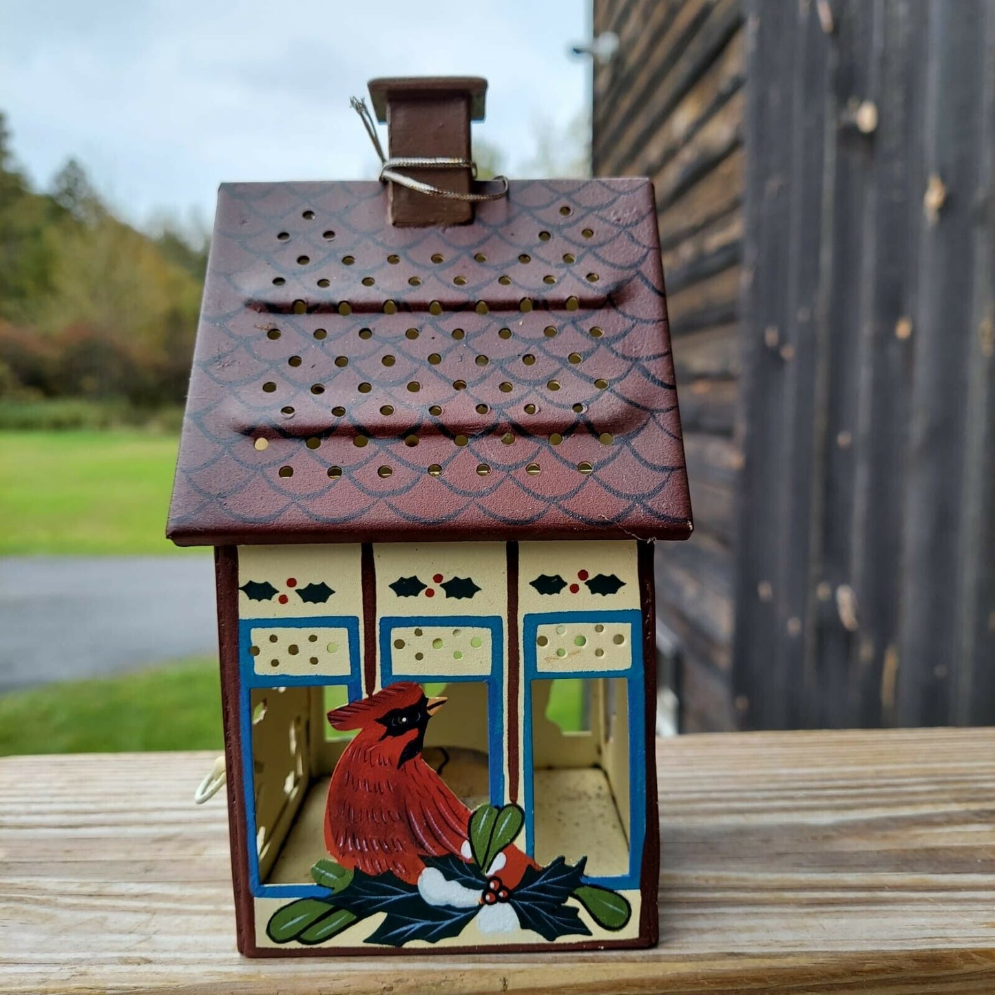 LENOX WINTER GREETINGS TOLEWARE CARDINAL BIRDHOUSE VOTIVE